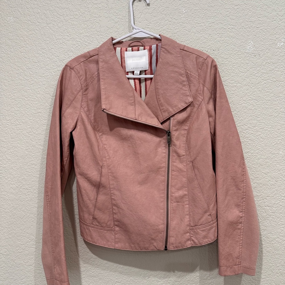 Anthropologie Ett Twa Faux Leather Moto Jacket Rose Pink Asymmetric Zip SP